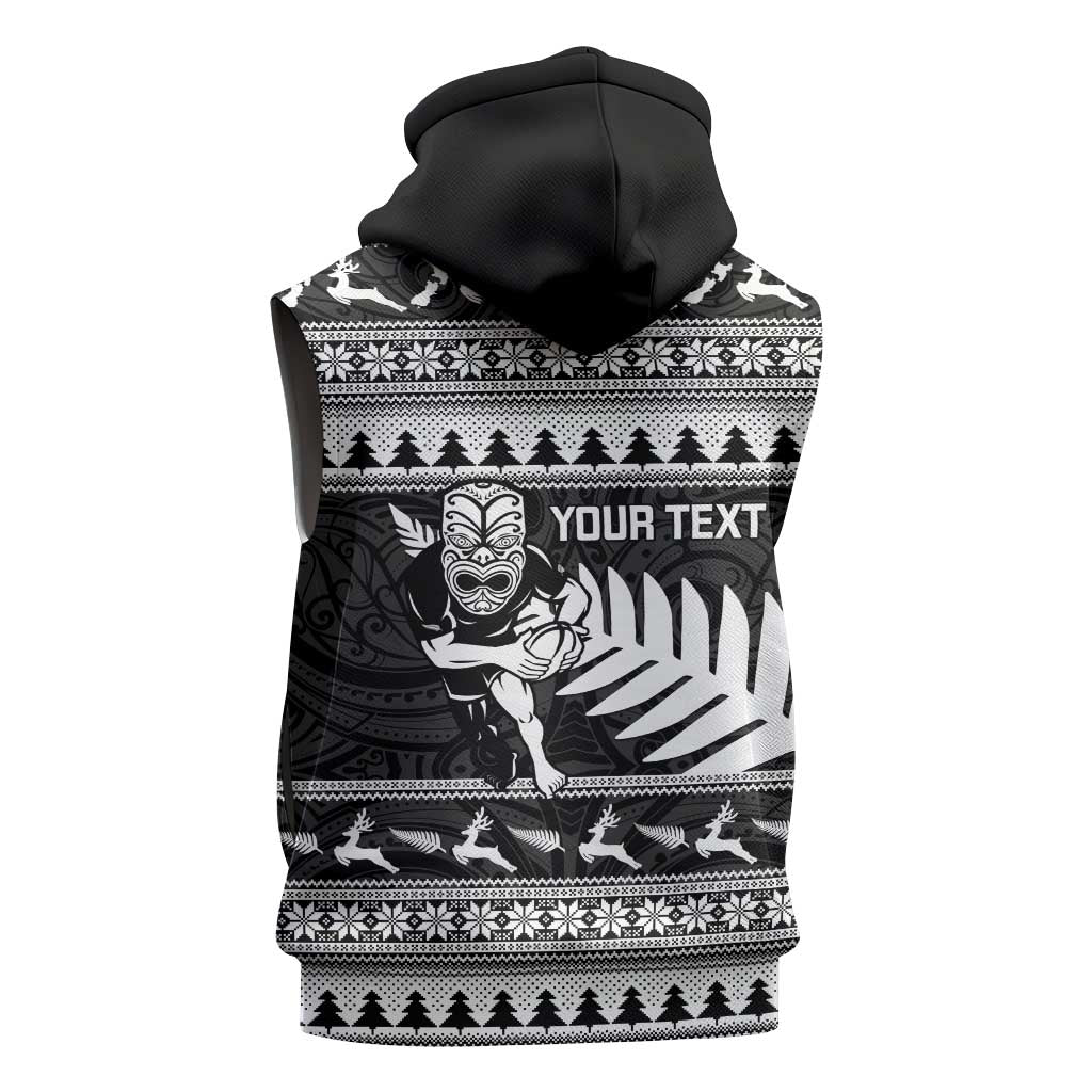 New Zealand Christmas Rugby Personalised Sleeveless Zip Hoodie Meri Kirihimete All Black Maori LT14