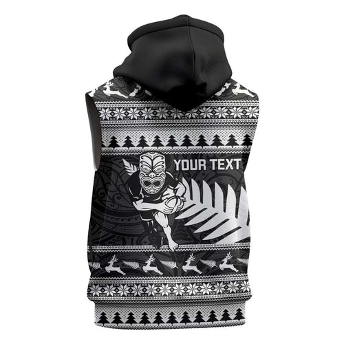 New Zealand Christmas Rugby Personalised Sleeveless Zip Hoodie Meri Kirihimete All Black Maori LT14