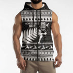New Zealand Christmas Rugby Personalised Sleeveless Zip Hoodie Meri Kirihimete All Black Maori LT14