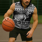 New Zealand Christmas Rugby Personalised Sleeveless Zip Hoodie Meri Kirihimete All Black Maori LT14
