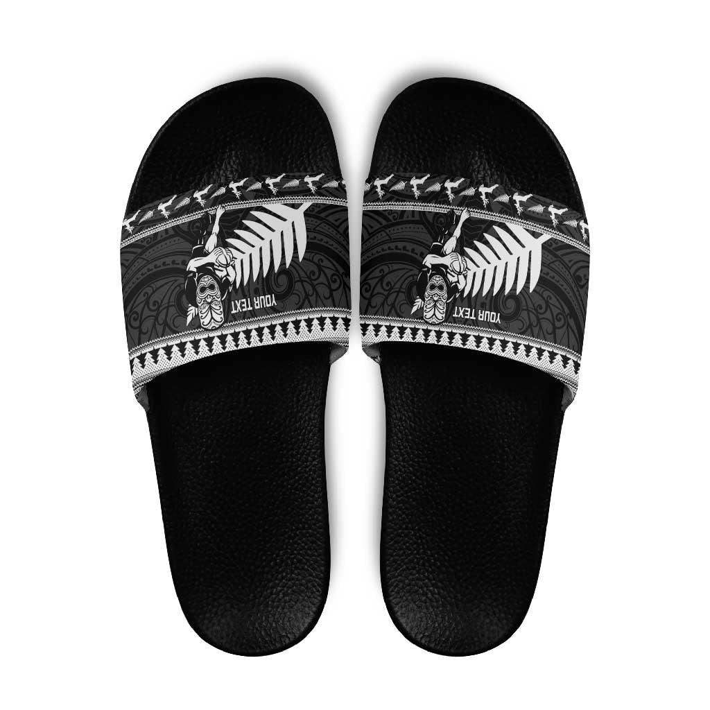 New Zealand Christmas Rugby Personalised Slide Sandals Meri Kirihimete All Black Maori - Aussie Hoodie