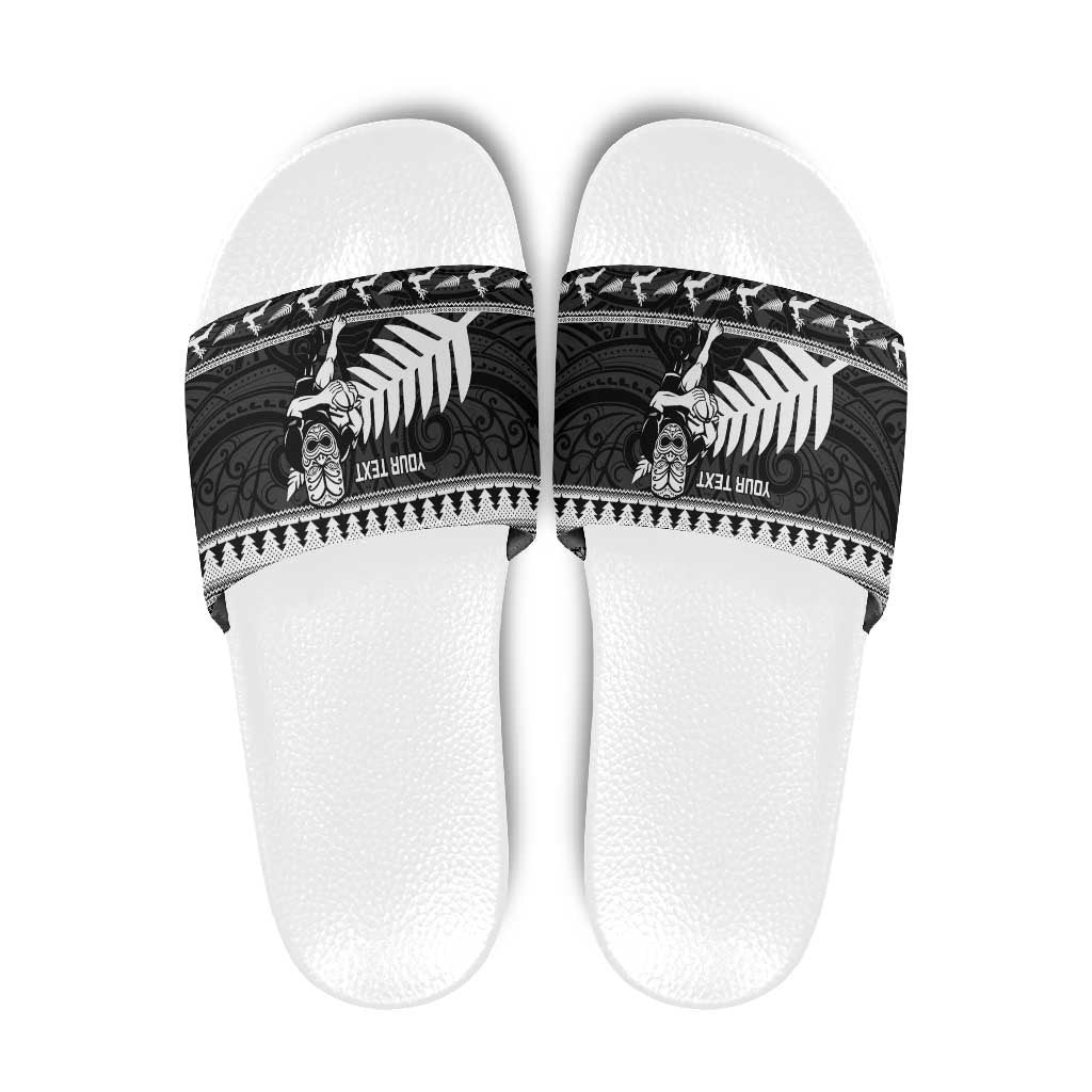 New Zealand Christmas Rugby Personalised Slide Sandals Meri Kirihimete All Black Maori - Aussie Hoodie