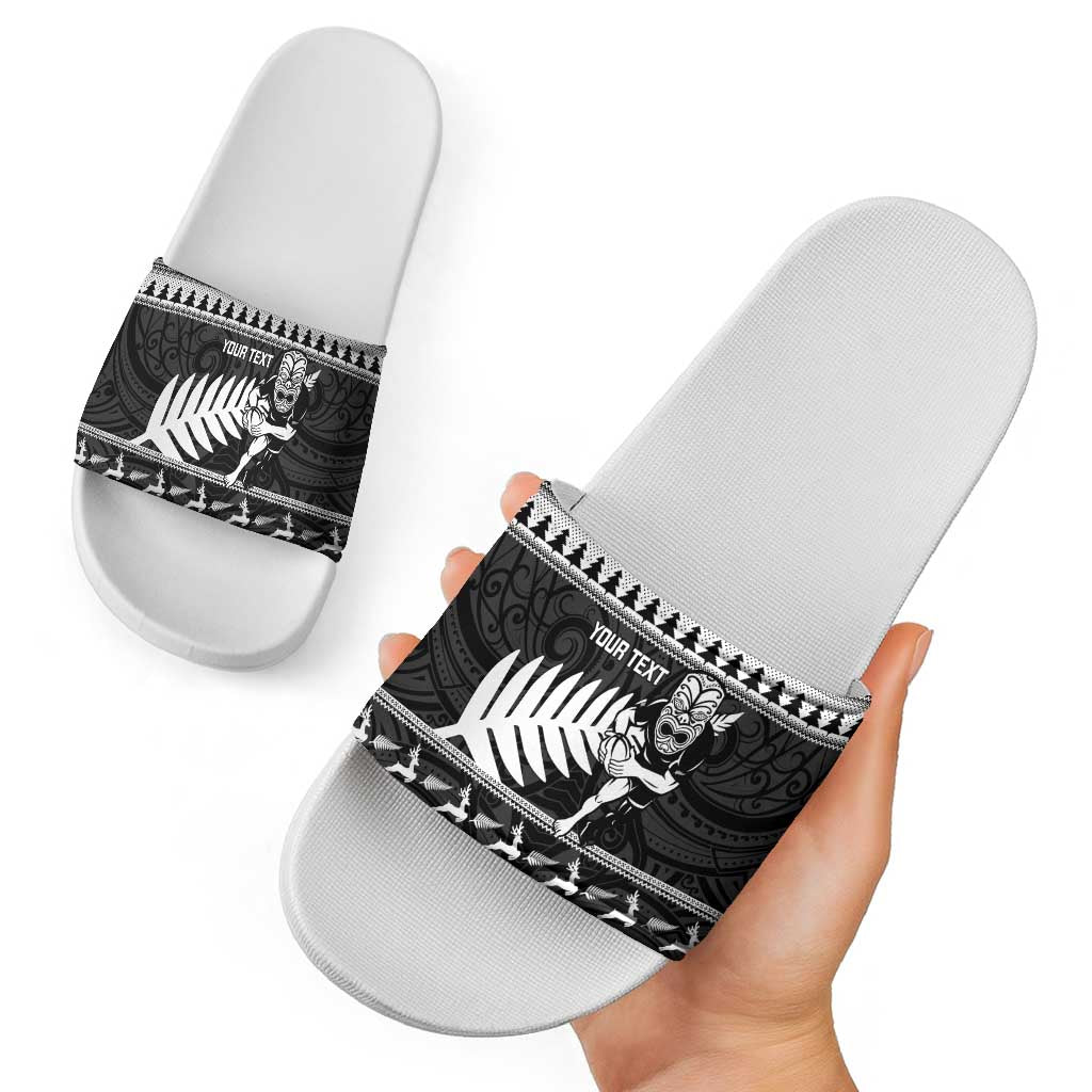 New Zealand Christmas Rugby Personalised Slide Sandals Meri Kirihimete All Black Maori - Aussie Hoodie