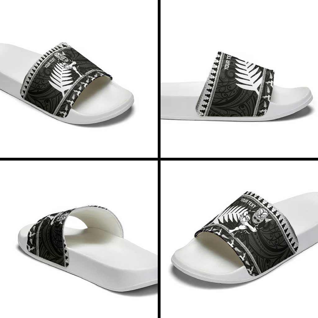 New Zealand Christmas Rugby Personalised Slide Sandals Meri Kirihimete All Black Maori - Aussie Hoodie