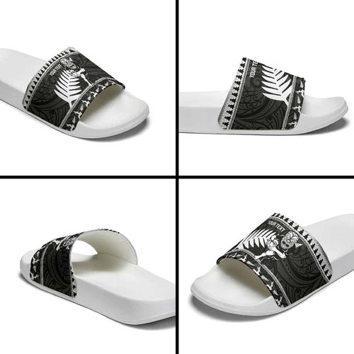 New Zealand Christmas Rugby Personalised Slide Sandals Meri Kirihimete All Black Maori - Aussie Hoodie