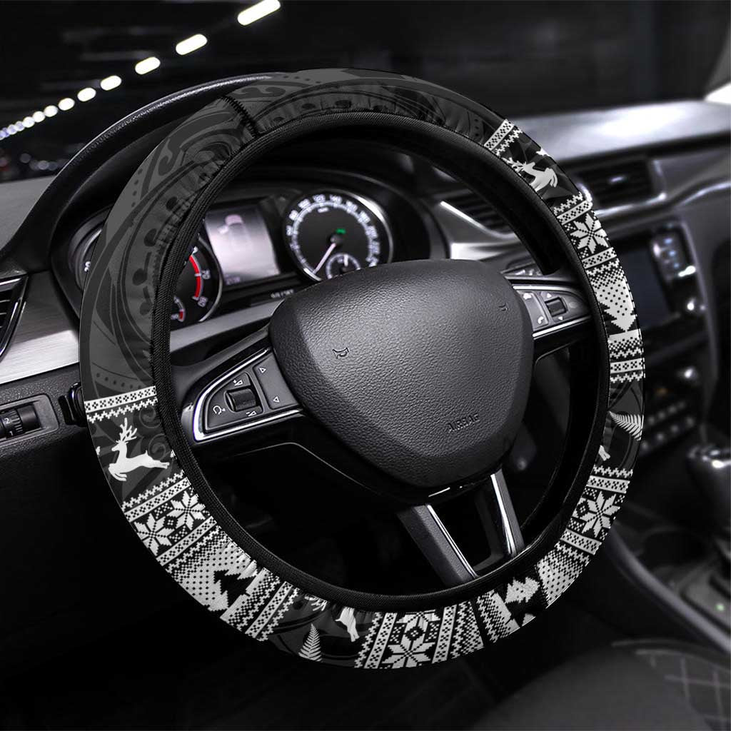 New Zealand Christmas Rugby Steering Wheel Cover Meri Kirihimete All Black Maori - Aussie Hoodie