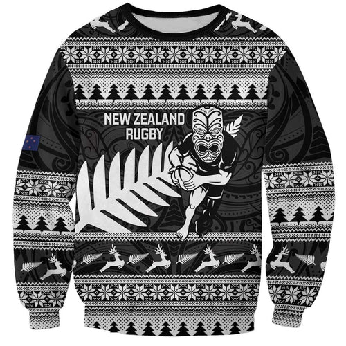 New Zealand Christmas Rugby Personalised Sweatshirt Meri Kirihimete All Black Maori - Aussie Hoodie