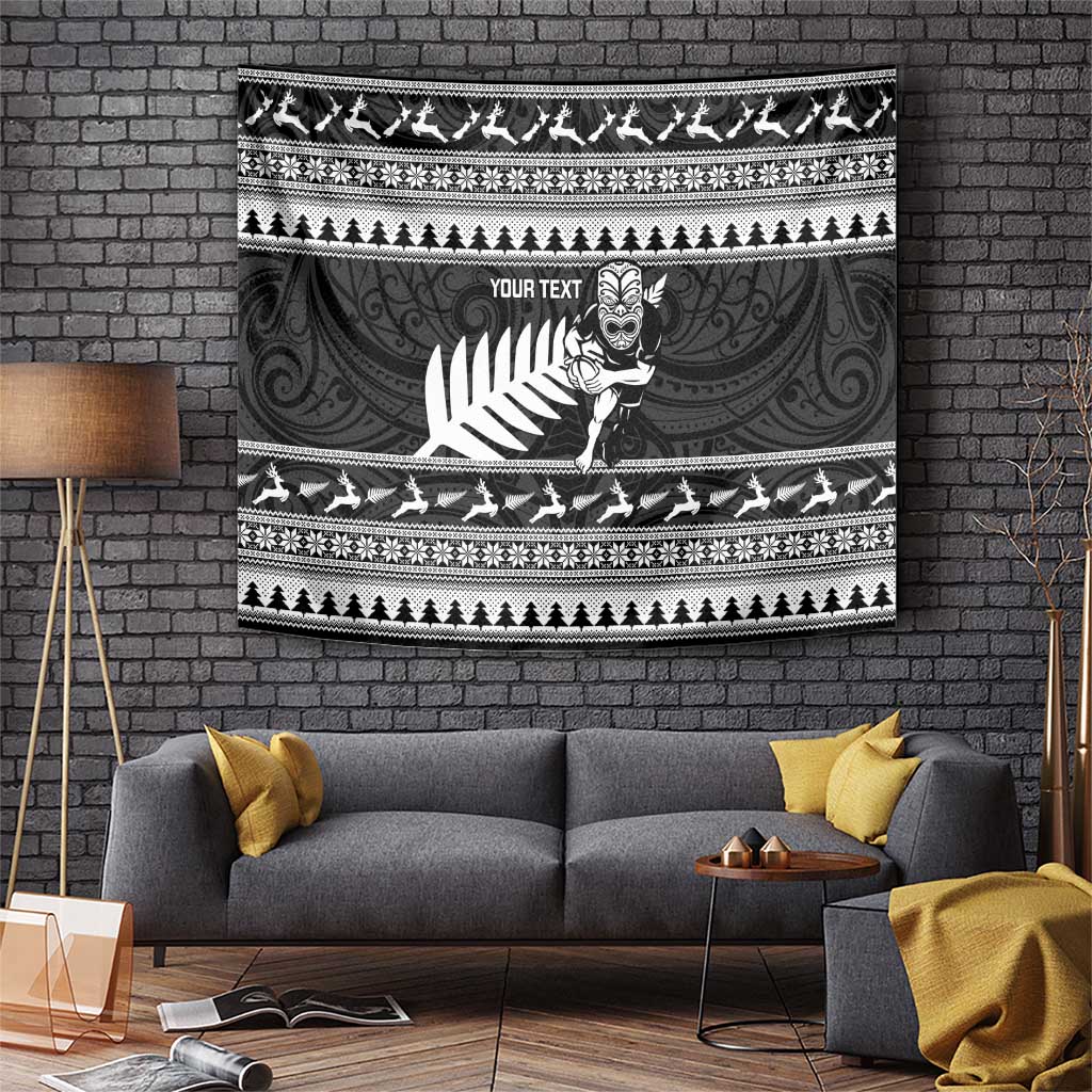 New Zealand Christmas Rugby Personalised Tapestry Meri Kirihimete All Black Maori - Aussie Hoodie