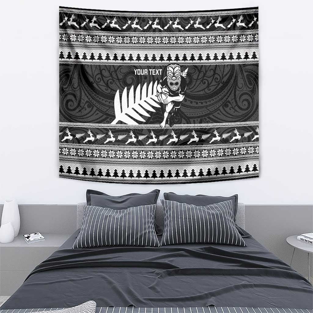 New Zealand Christmas Rugby Personalised Tapestry Meri Kirihimete All Black Maori - Aussie Hoodie