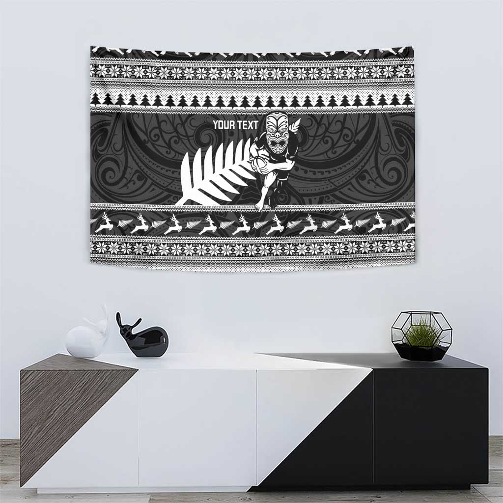 New Zealand Christmas Rugby Personalised Tapestry Meri Kirihimete All Black Maori - Aussie Hoodie