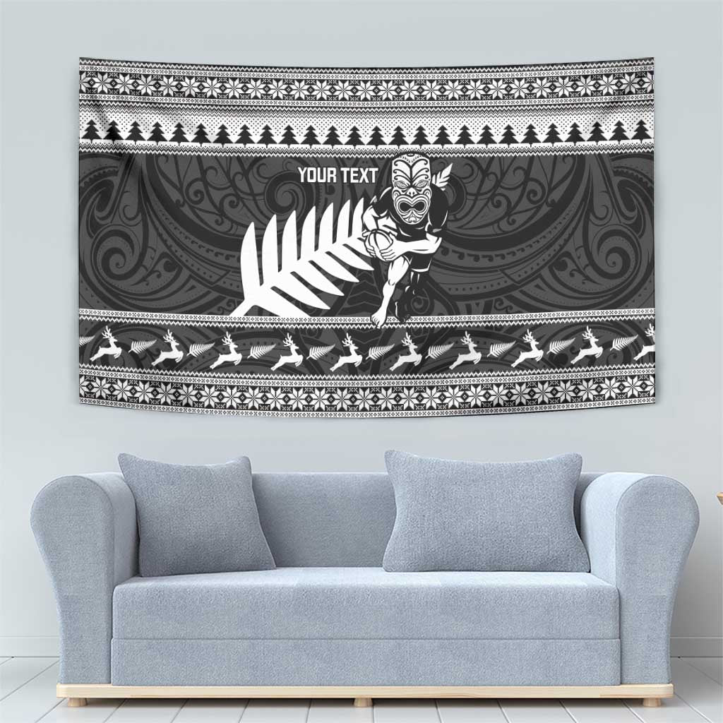 New Zealand Christmas Rugby Personalised Tapestry Meri Kirihimete All Black Maori - Aussie Hoodie