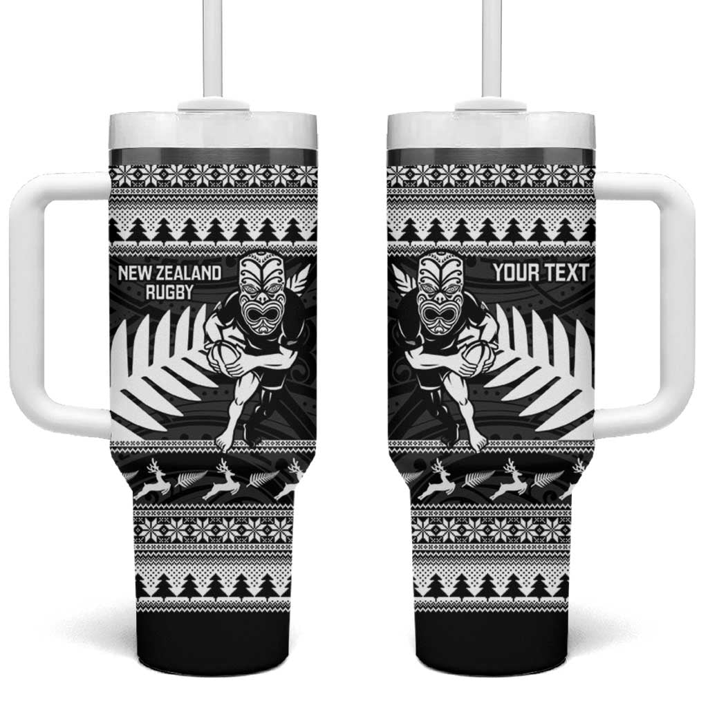 New Zealand Christmas Rugby Personalised Tumbler With Handle Meri Kirihimete All Black Maori - Aussie Hoodie