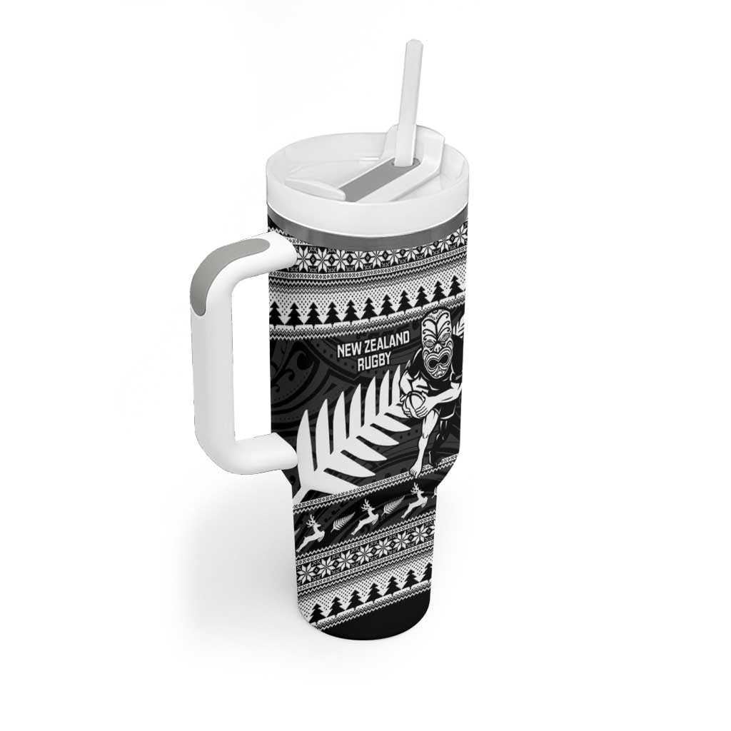 New Zealand Christmas Rugby Personalised Tumbler With Handle Meri Kirihimete All Black Maori - Aussie Hoodie