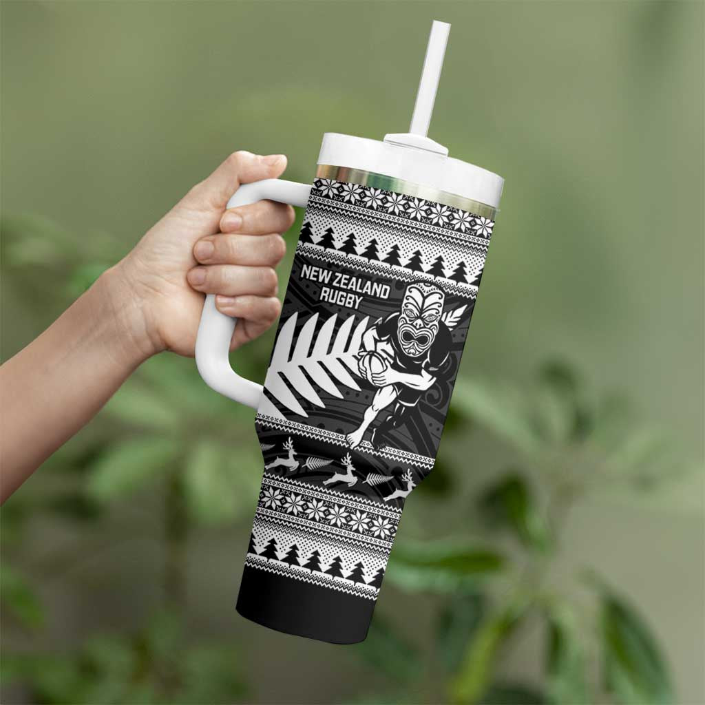 New Zealand Christmas Rugby Personalised Tumbler With Handle Meri Kirihimete All Black Maori - Aussie Hoodie