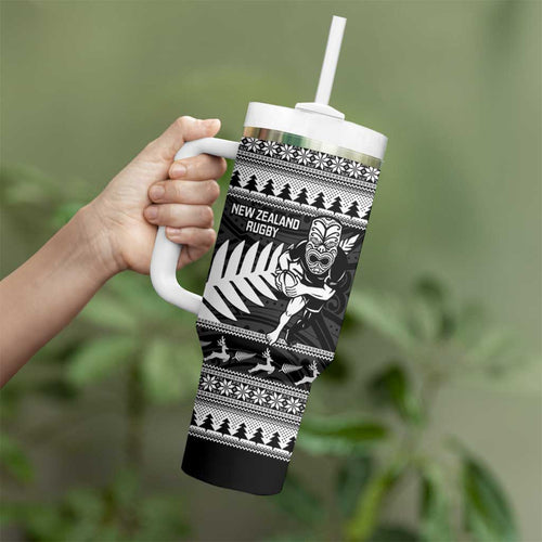 New Zealand Christmas Rugby Personalised Tumbler With Handle Meri Kirihimete All Black Maori - Aussie Hoodie