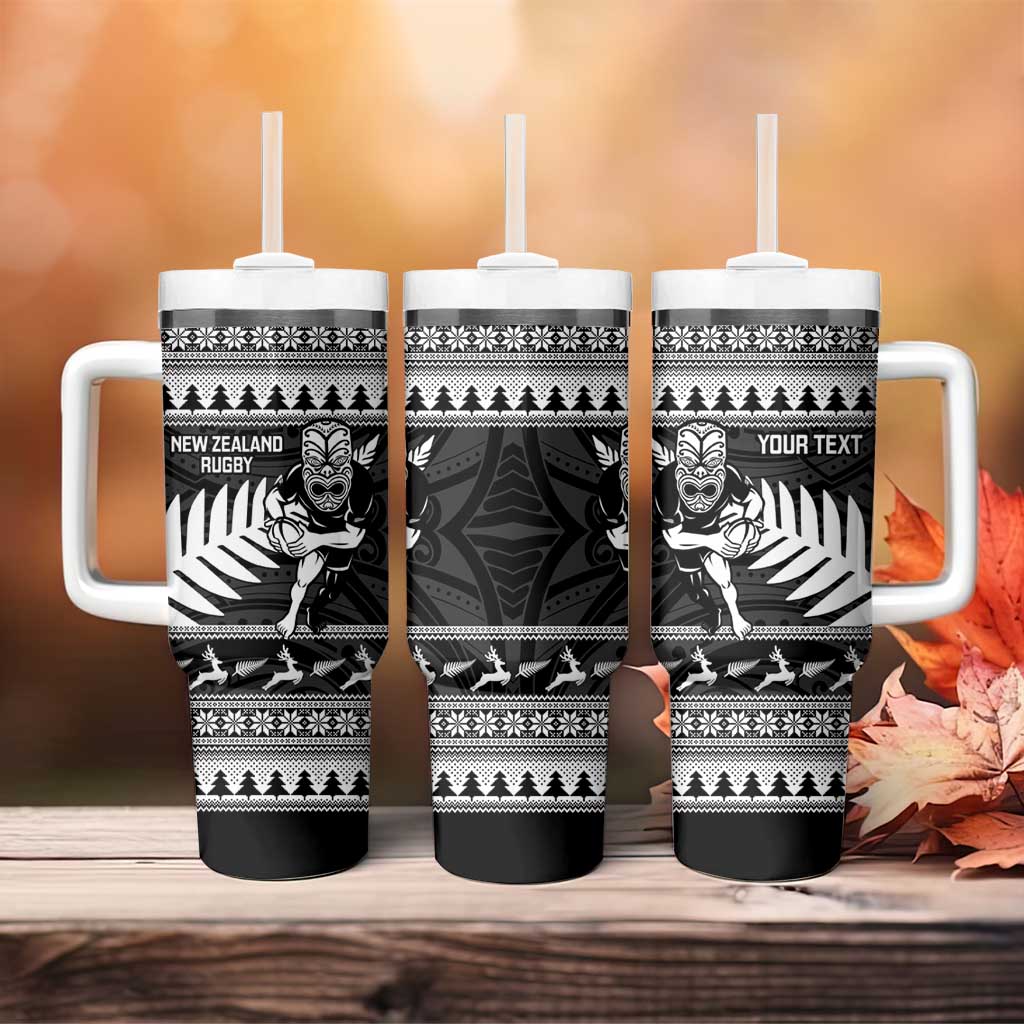 New Zealand Christmas Rugby Personalised Tumbler With Handle Meri Kirihimete All Black Maori - Aussie Hoodie