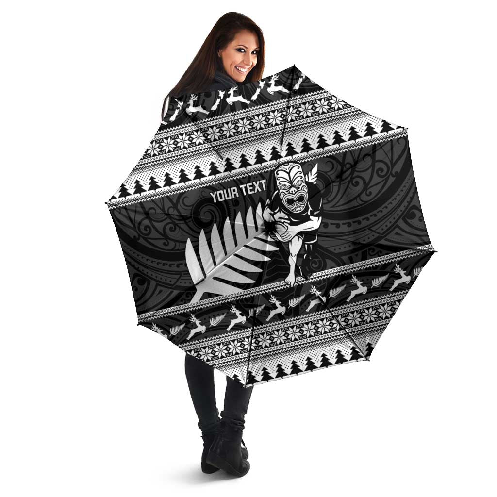 New Zealand Christmas Rugby Personalised Umbrella Meri Kirihimete All Black Maori - Aussie Hoodie