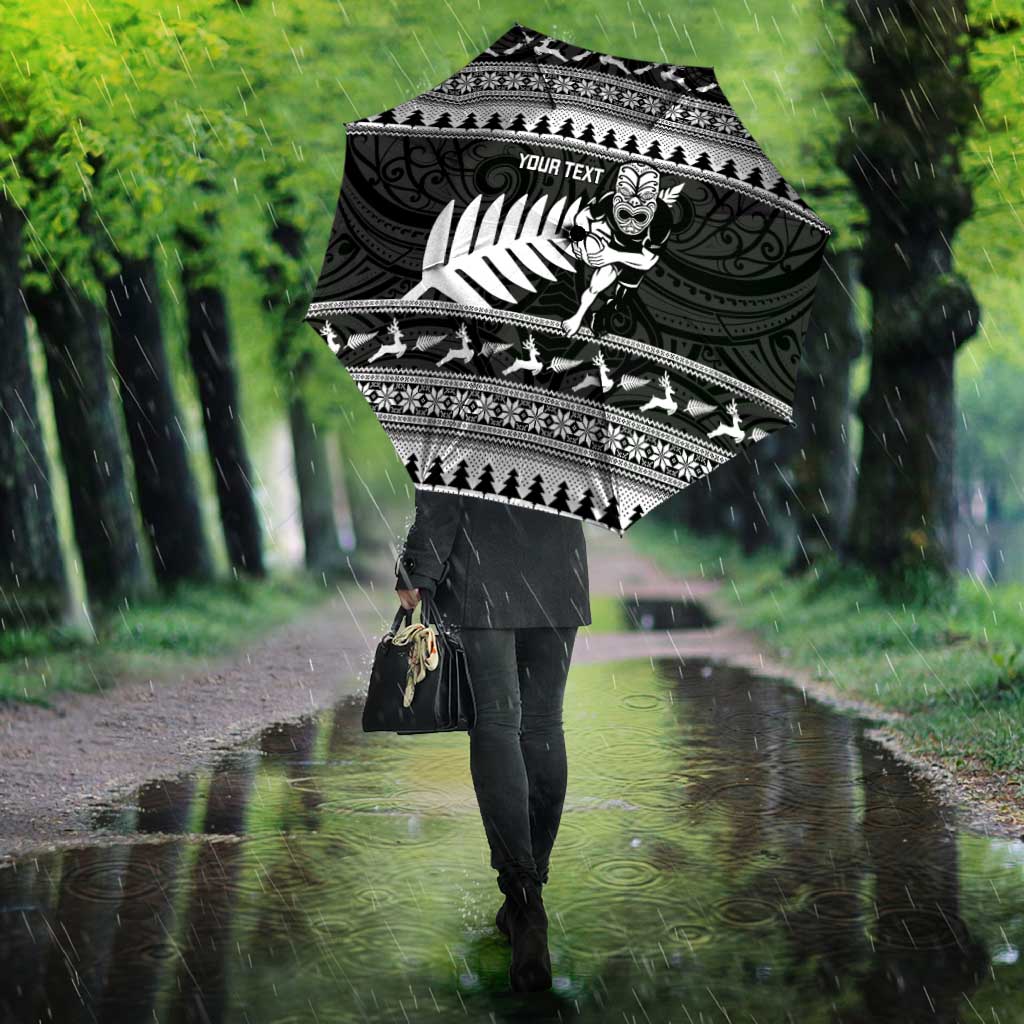 New Zealand Christmas Rugby Personalised Umbrella Meri Kirihimete All Black Maori - Aussie Hoodie