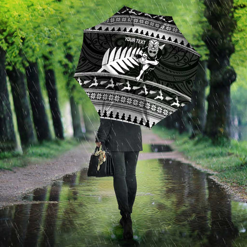 New Zealand Christmas Rugby Personalised Umbrella Meri Kirihimete All Black Maori - Aussie Hoodie