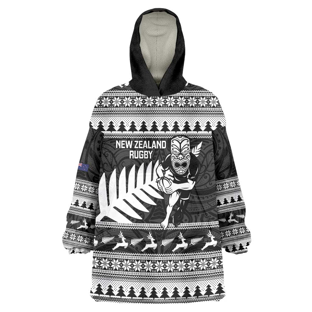 New Zealand Christmas Rugby Personalised Wearable Blanket Hoodie Meri Kirihimete All Black Maori - Aussie Hoodie