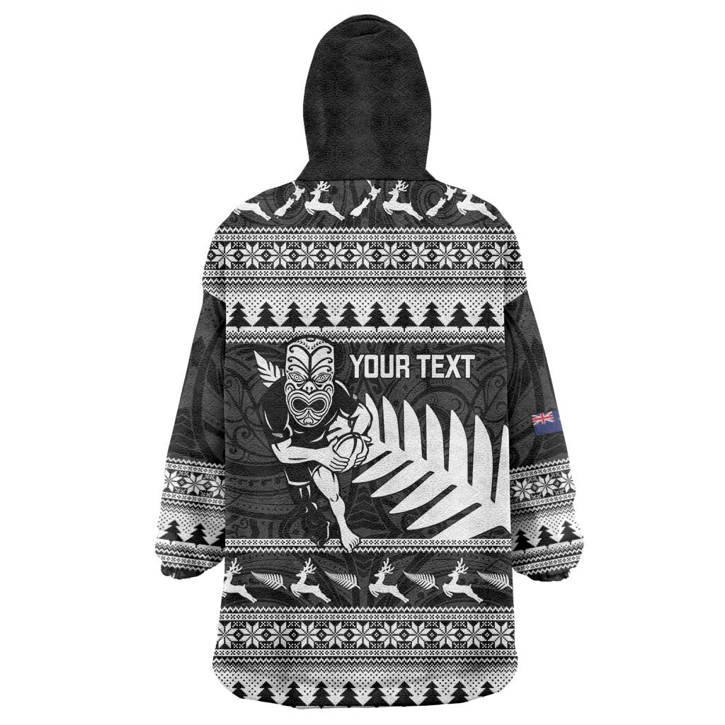 New Zealand Christmas Rugby Personalised Wearable Blanket Hoodie Meri Kirihimete All Black Maori - Aussie Hoodie