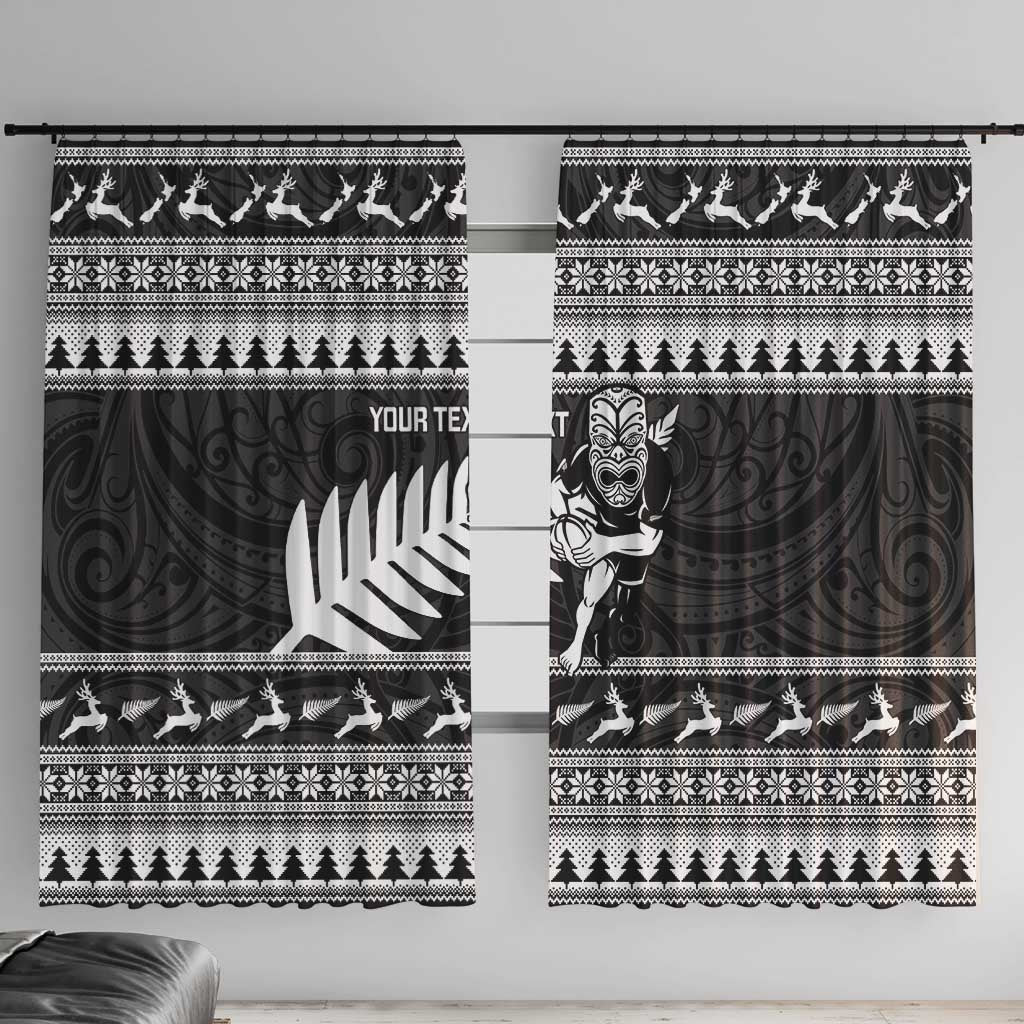 New Zealand Christmas Rugby Personalised Window Curtain Meri Kirihimete All Black Maori - Aussie Hoodie