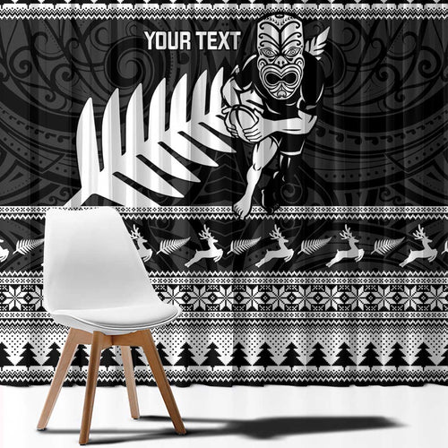 New Zealand Christmas Rugby Personalised Window Curtain Meri Kirihimete All Black Maori - Aussie Hoodie