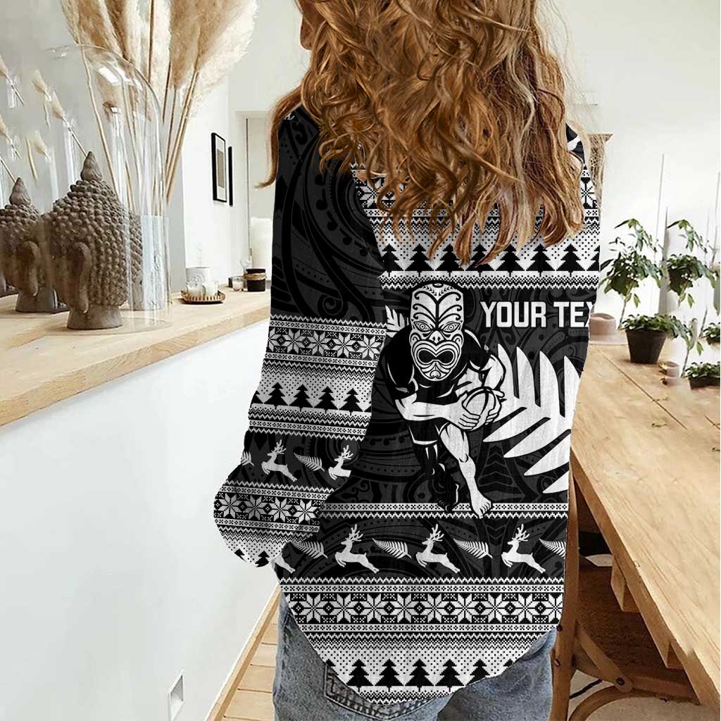 New Zealand Christmas Rugby Personalised Women Casual Shirt Meri Kirihimete All Black Maori - Aussie Hoodie
