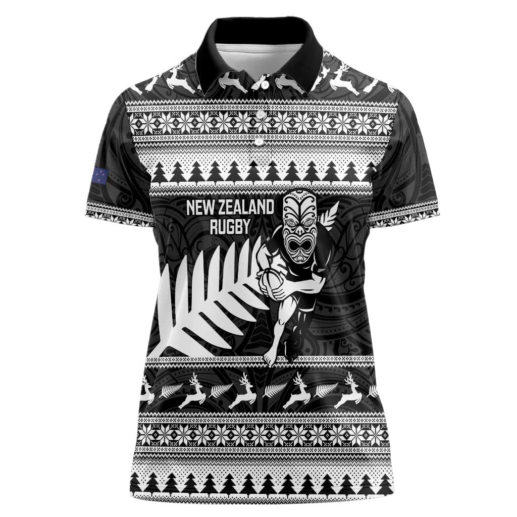 New Zealand Christmas Rugby Personalised Women Polo Shirt Meri Kirihimete All Black Maori - Aussie Hoodie
