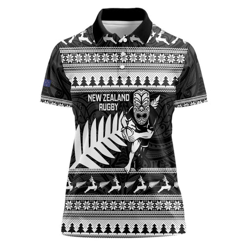 New Zealand Christmas Rugby Personalised Women Polo Shirt Meri Kirihimete All Black Maori - Aussie Hoodie