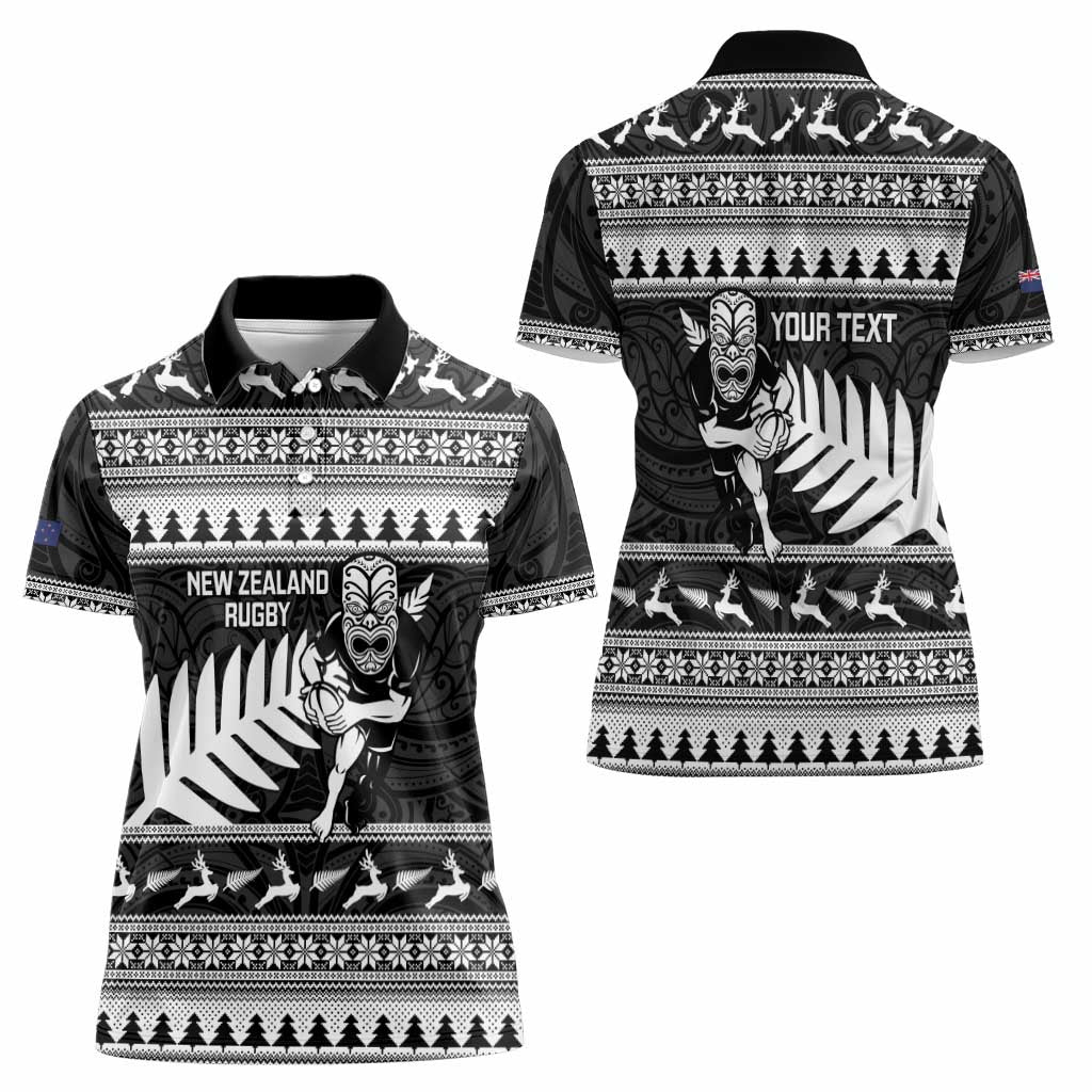 New Zealand Christmas Rugby Personalised Women Polo Shirt Meri Kirihimete All Black Maori - Aussie Hoodie