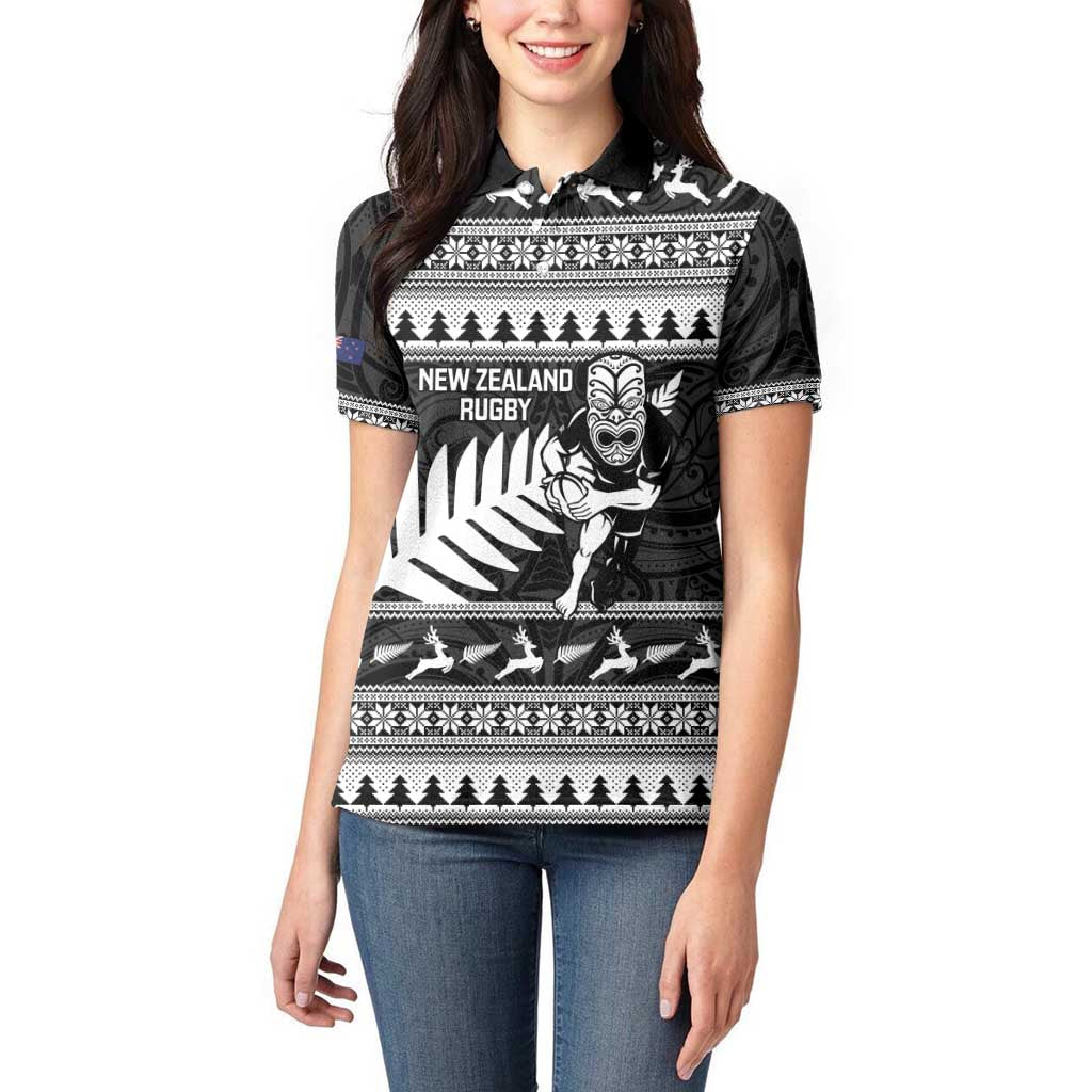 New Zealand Christmas Rugby Personalised Women Polo Shirt Meri Kirihimete All Black Maori - Aussie Hoodie