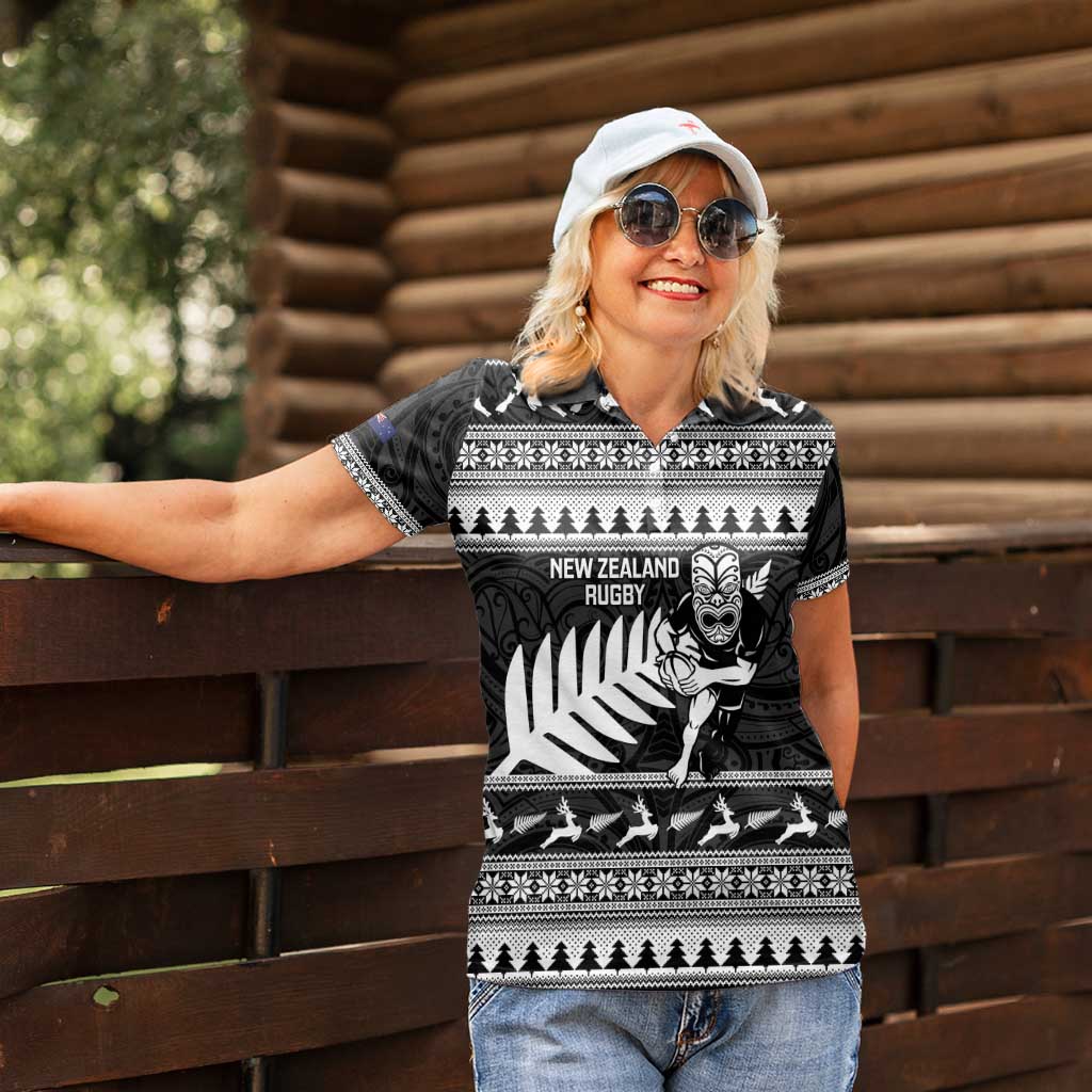 New Zealand Christmas Rugby Personalised Women Polo Shirt Meri Kirihimete All Black Maori - Aussie Hoodie