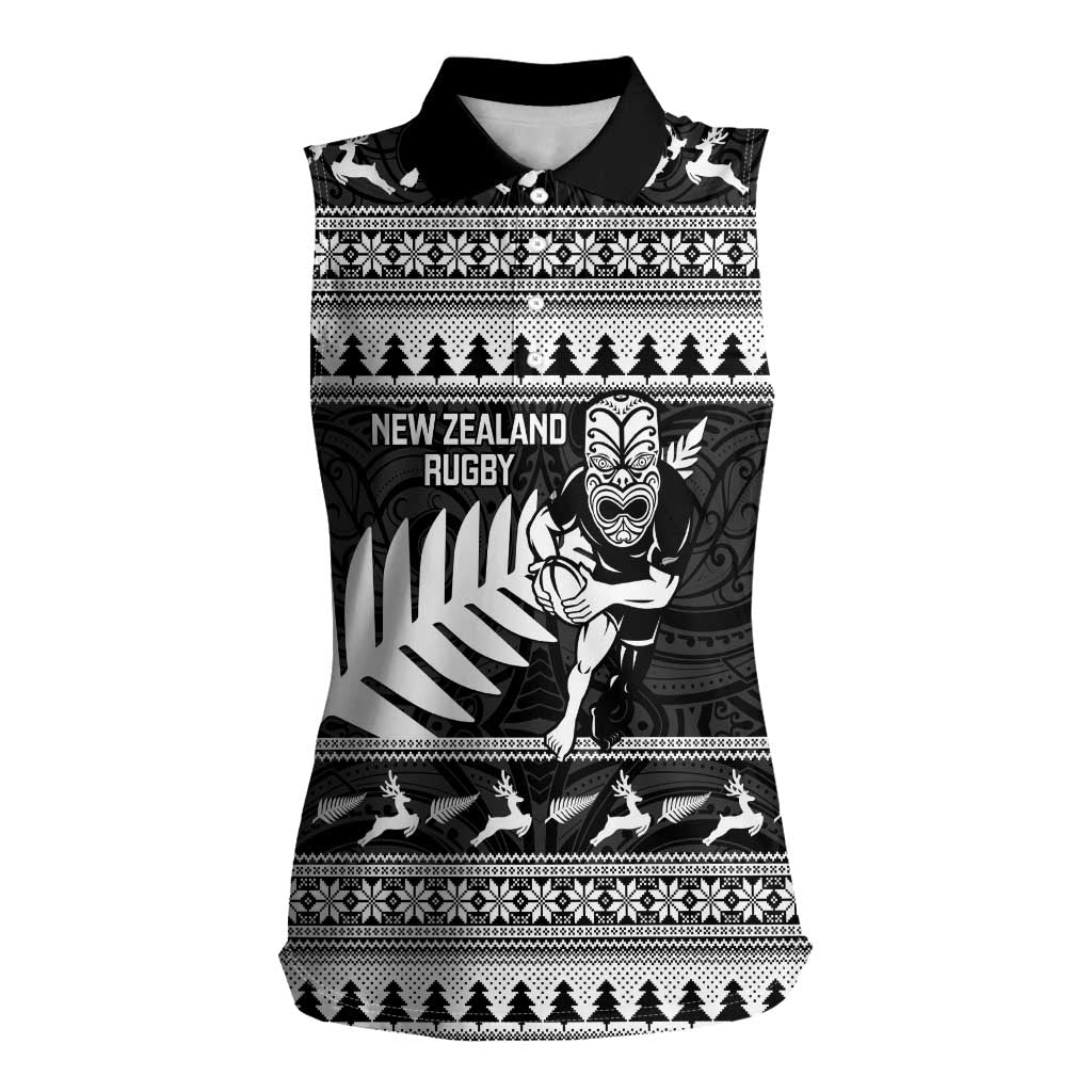 New Zealand Christmas Rugby Personalised Women Sleeveless Polo Shirt Meri Kirihimete All Black Maori - Aussie Hoodie