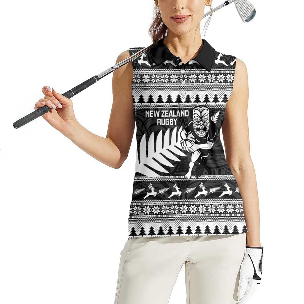 New Zealand Christmas Rugby Personalised Women Sleeveless Polo Shirt Meri Kirihimete All Black Maori - Aussie Hoodie