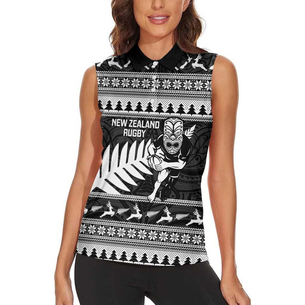 New Zealand Christmas Rugby Personalised Women Sleeveless Polo Shirt Meri Kirihimete All Black Maori - Aussie Hoodie