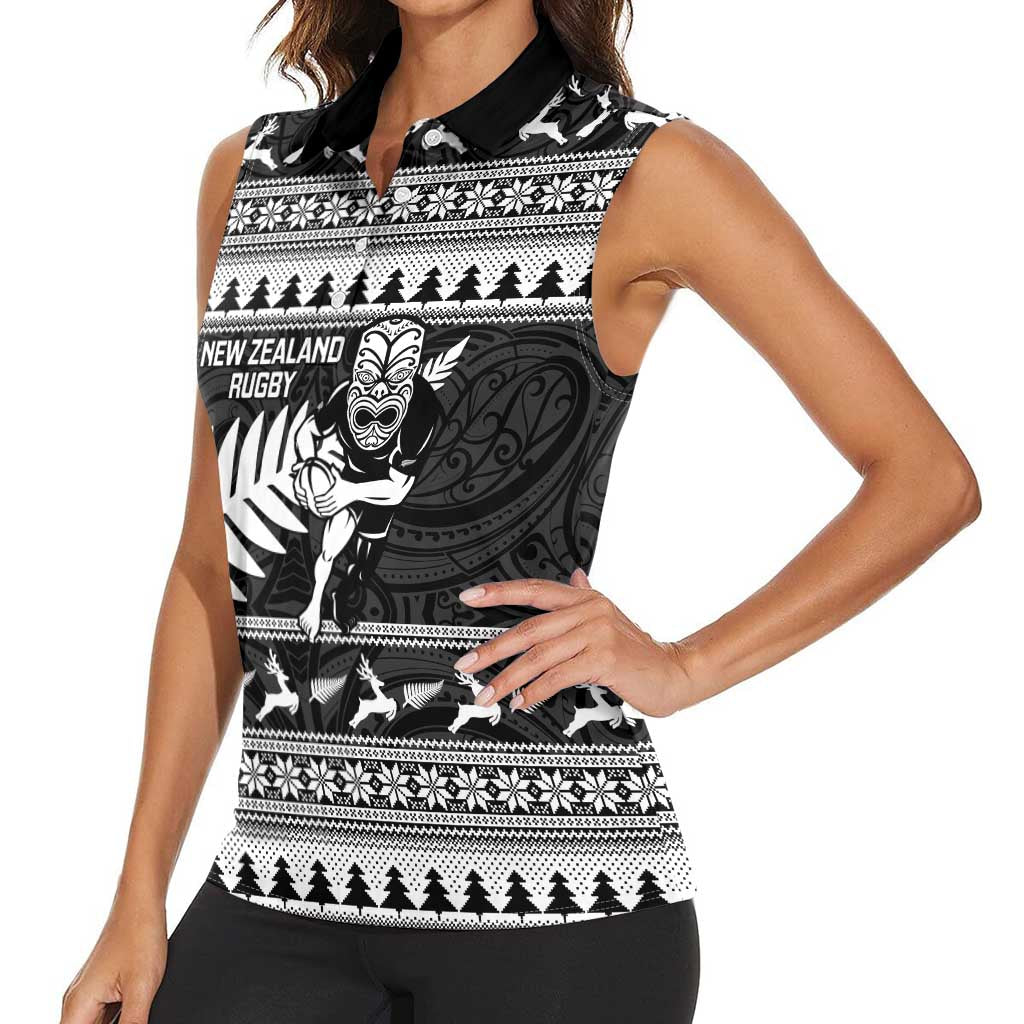 New Zealand Christmas Rugby Personalised Women Sleeveless Polo Shirt Meri Kirihimete All Black Maori - Aussie Hoodie