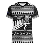 New Zealand Christmas Rugby Personalised Women V-Neck T-Shirt Meri Kirihimete All Black Maori - Aussie Hoodie