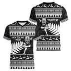 New Zealand Christmas Rugby Personalised Women V-Neck T-Shirt Meri Kirihimete All Black Maori - Aussie Hoodie