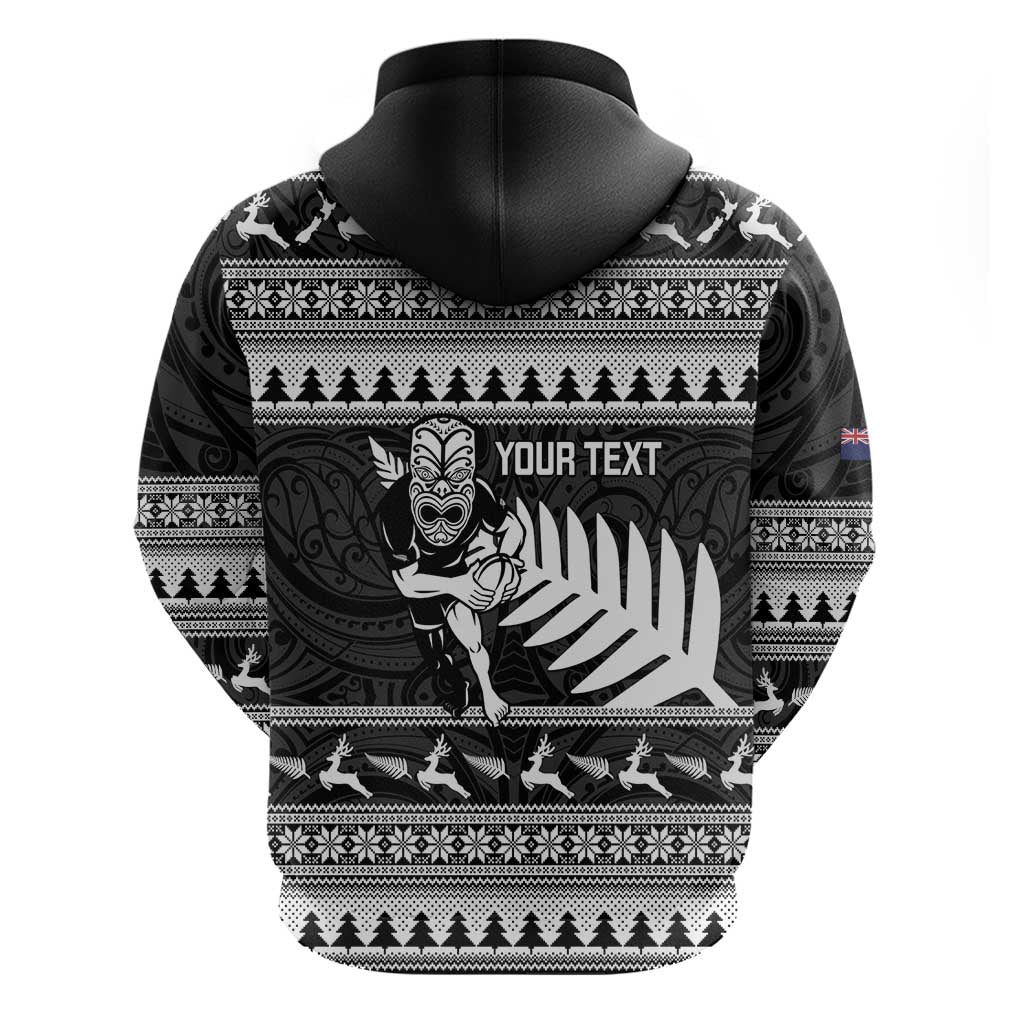New Zealand Christmas Rugby Personalised Zip Hoodie Meri Kirihimete All Black Maori - Aussie Hoodie