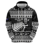 New Zealand Christmas Rugby Personalised Zip Hoodie Meri Kirihimete All Black Maori - Aussie Hoodie