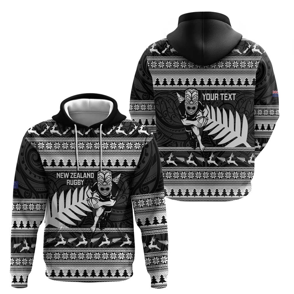 New Zealand Christmas Rugby Personalised Zip Hoodie Meri Kirihimete All Black Maori - Aussie Hoodie
