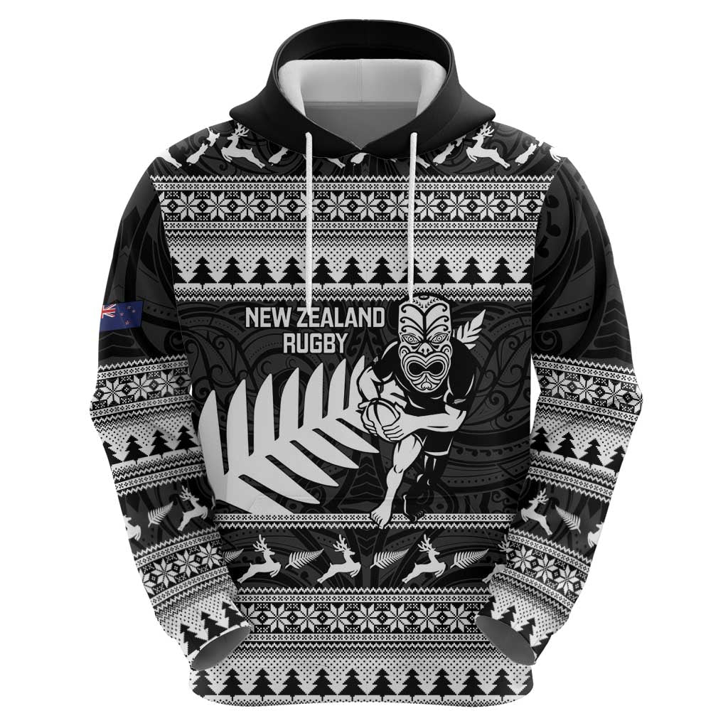 New Zealand Christmas Rugby Personalised Zip Hoodie Meri Kirihimete All Black Maori - Aussie Hoodie