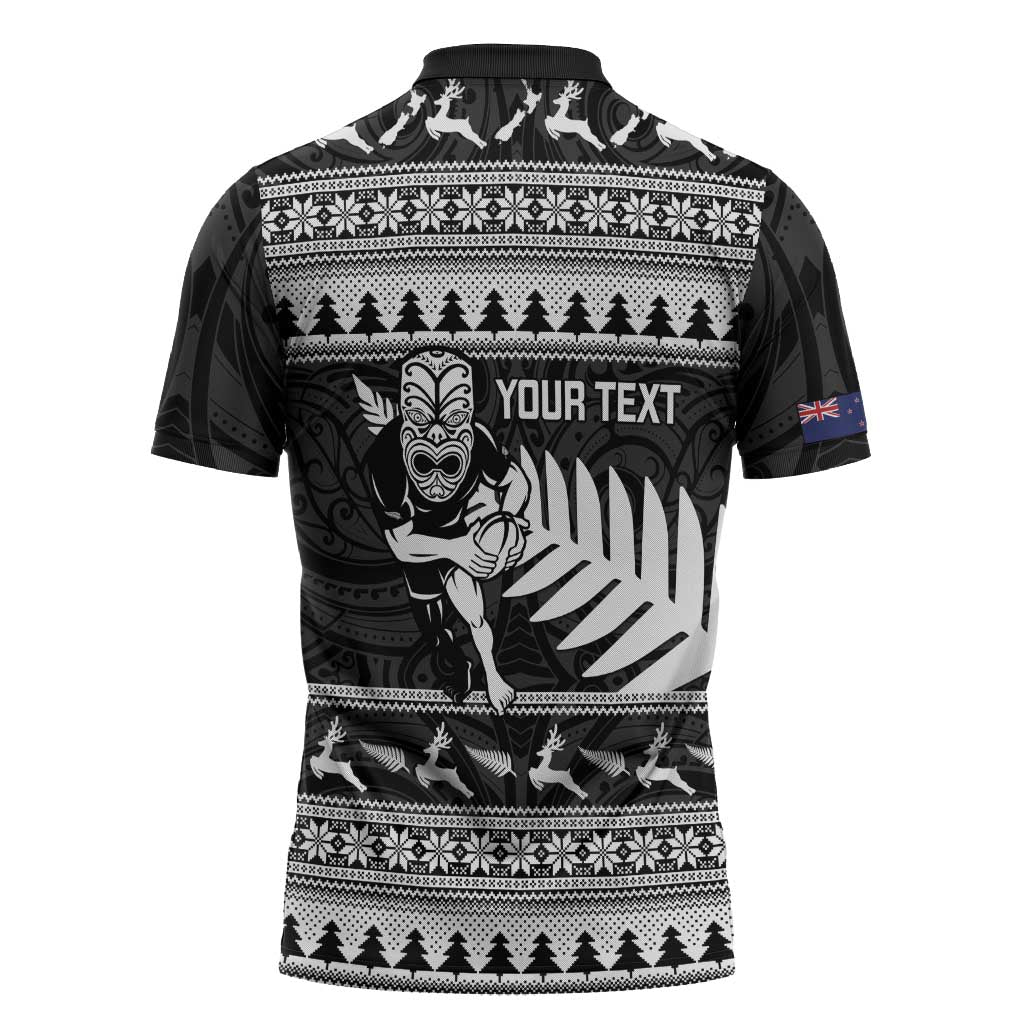 New Zealand Christmas Rugby Personalised Zipper Polo Shirt Meri Kirihimete All Black Maori - Aussie Hoodie