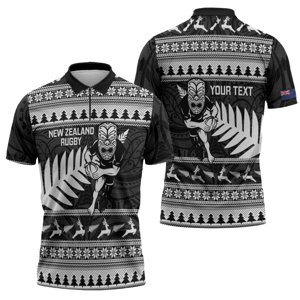 New Zealand Christmas Rugby Personalised Zipper Polo Shirt Meri Kirihimete All Black Maori - Aussie Hoodie
