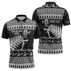 New Zealand Christmas Rugby Personalised Zipper Polo Shirt Meri Kirihimete All Black Maori - Aussie Hoodie