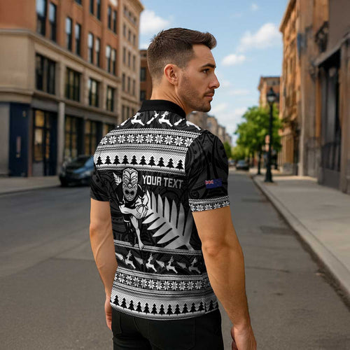 New Zealand Christmas Rugby Personalised Zipper Polo Shirt Meri Kirihimete All Black Maori - Aussie Hoodie