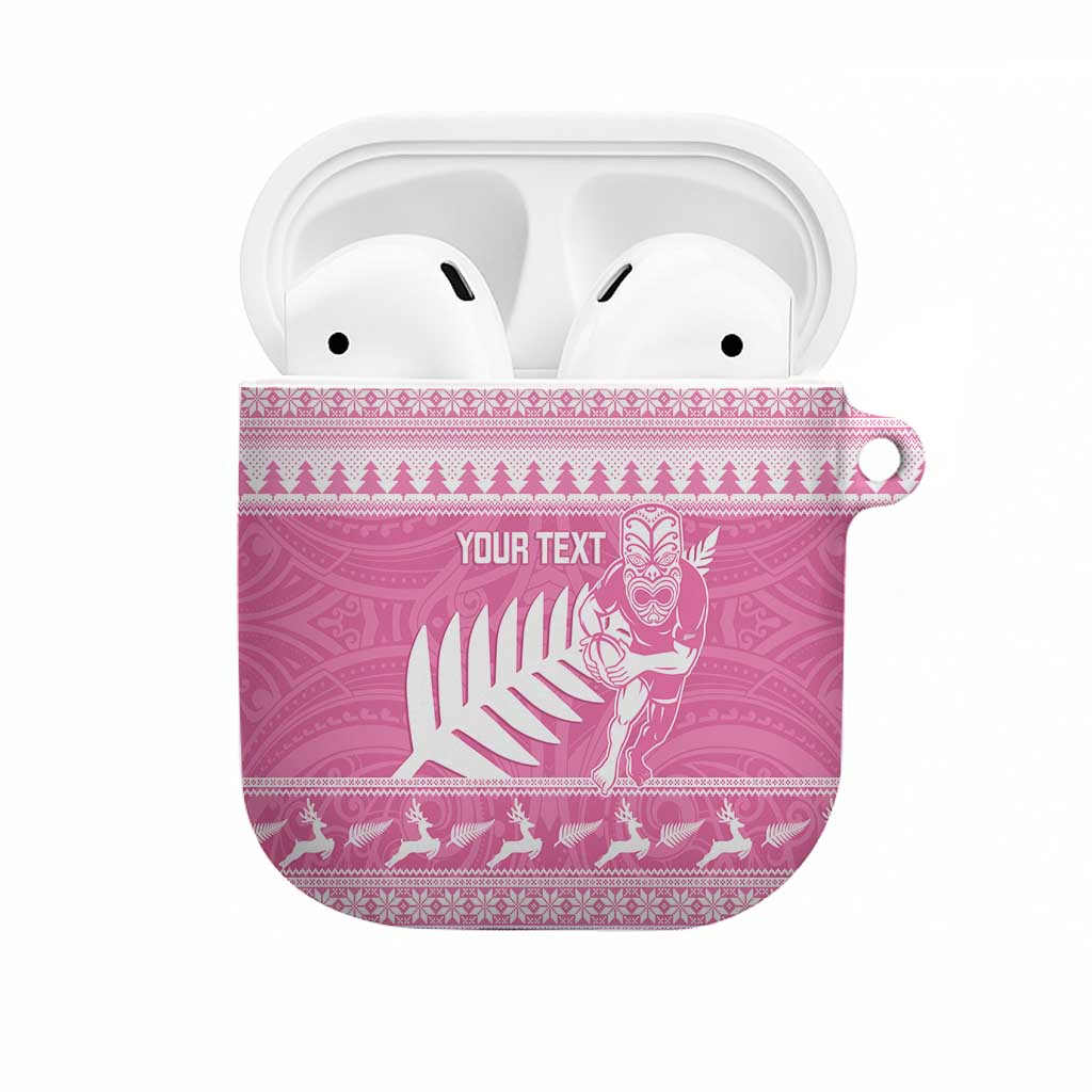New Zealand Christmas Rugby Personalised AirPods Case Meri Kirihimete All Black Maori Pink Version - Aussie Hoodie