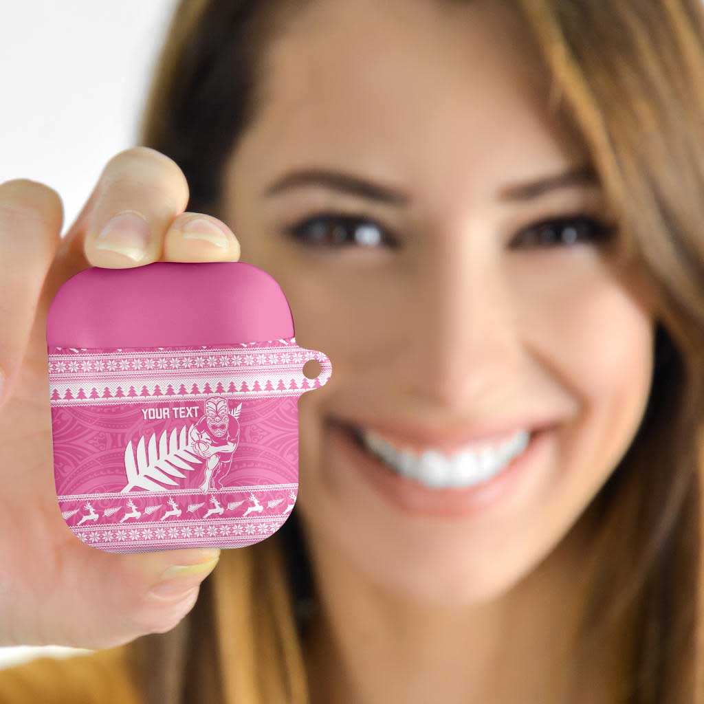 New Zealand Christmas Rugby Personalised AirPods Case Meri Kirihimete All Black Maori Pink Version - Aussie Hoodie