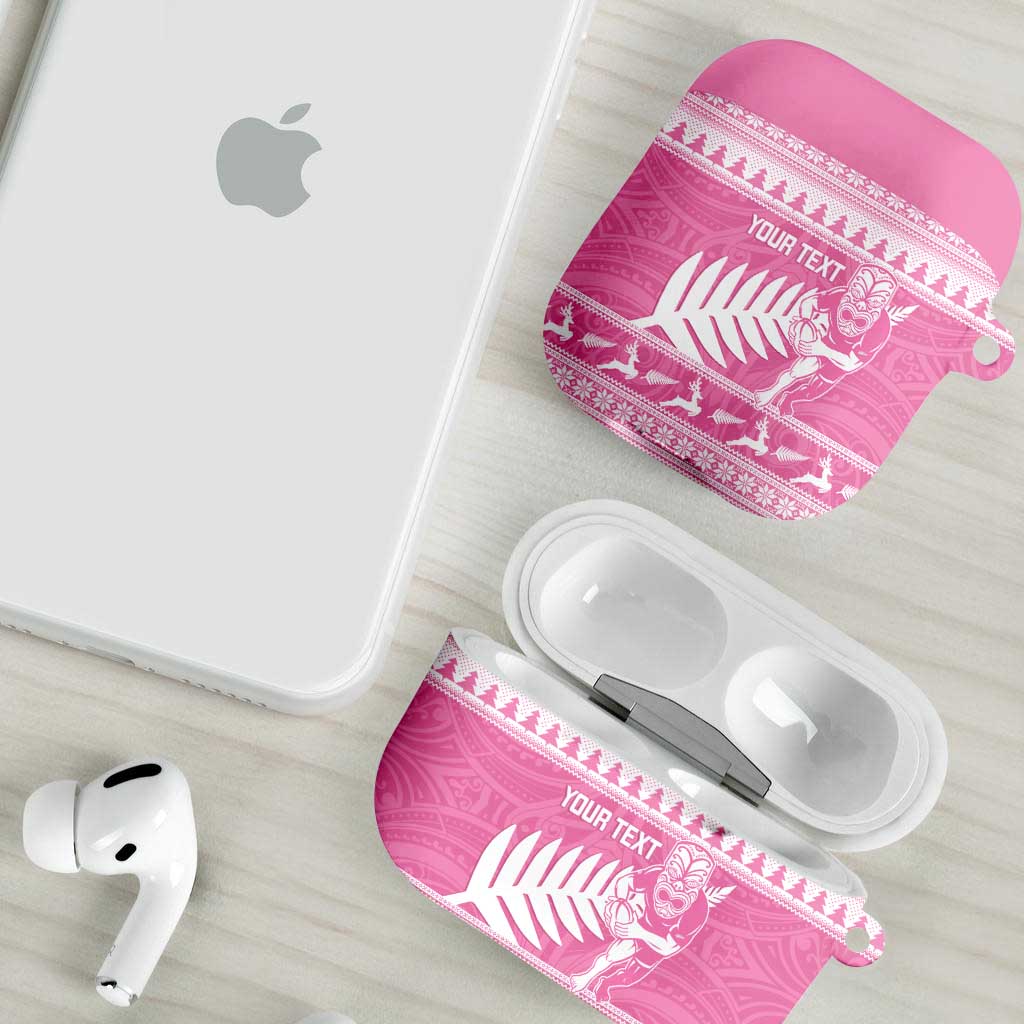 New Zealand Christmas Rugby Personalised AirPods Case Meri Kirihimete All Black Maori Pink Version - Aussie Hoodie